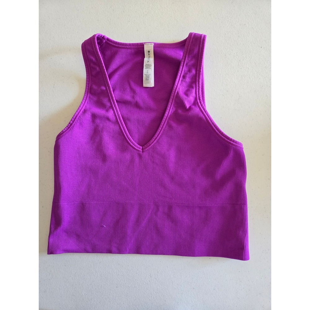 Athleta Aurora Crop Rib Tank Gem Purple V-Neck Seamless Yoga Top Womens Small - Picture 2 of 6